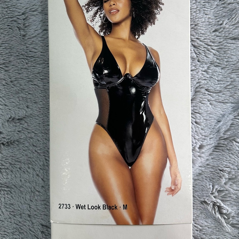 Black Latex with mesh sides Body Suit